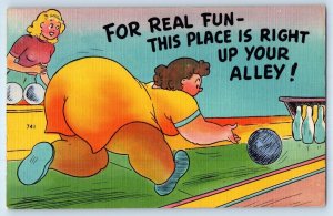 Humor Fat Woman Bowling For Real Fun This Place Is Right Up Your Alley Postcard