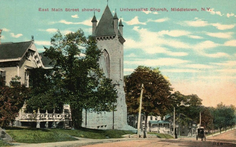 Vintage Postcard 1910's East Main Street Universalist Church Middletown New York