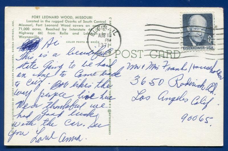 Fort Leonard Wood Missouri mo barracks bus distance view postcard