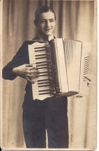 RPPC Young Man w Accordion, Boy, Music Instrument,.Czechoslovakia, Pre War 1930s