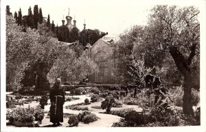 RPPC Postcard Garden of Gethsemane Jerusalem Religious Clergy