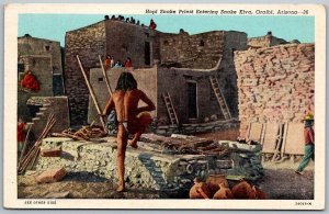 Oraibi Arizona 1940s Postcard Hopi Snake Priest Entering Kiva