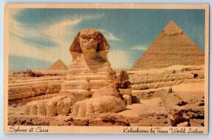 c1950's Sphinx At Cairo Great Pyramid Of Egypt TWA Trans World Airline Postcard