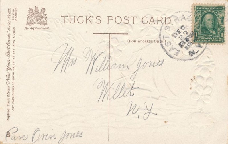 Happy New Year Greeting - Good Luck - Ship and Lighthouse - pm 1912 - DB - Tuck