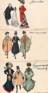 Wrench Series Edwardian Upper Class Snobby Fashion 3x Old Comic Postcard s