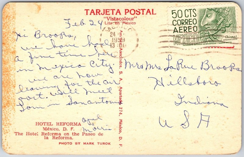 1959 Hotel Reforma Mexico D.F. Paseo De La Reforma Posted Postcard