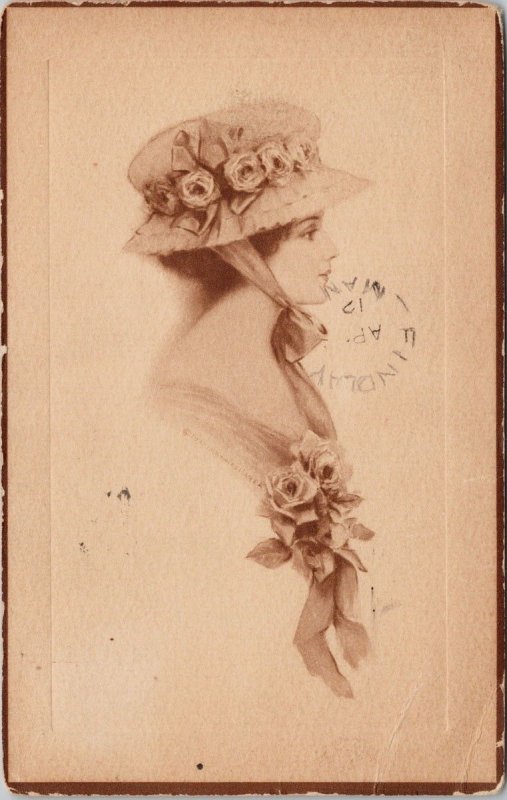 Portrait of Young Woman Bonnet c1912 Findlay MB Wauchope SK Cancel Postcard H21