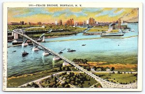 Vintage Postcard Peace Long Bridge Buffalo New York Bet. United States & Canada