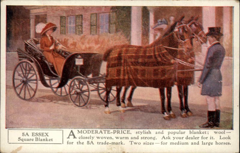 5A Horse Blankets Essex Square Blanket Ad Advertising c1910 Postcard 