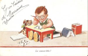 John Wills. Boy and dog. Le cssette! Old vintage French artist signed postcard