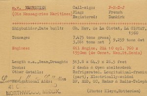 MV Mauricien Campagnie Maritime des Chargeurs Reunis Ship Postcard