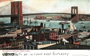 Vintage Postcard 1906 Brooklyn Hybrid Cable-Stayed Suspension Bridge New York NY