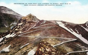 Vintage Postcard 1910s Switchbacks on Pikes Peak Colorado & Manitou Springs