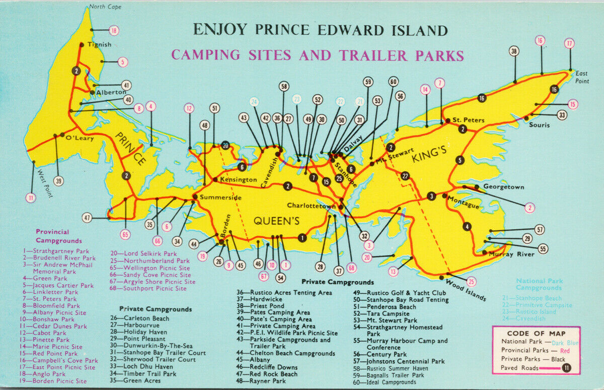 PE Prince Edward Island Camping Sites & Trailer Parks Map Unused