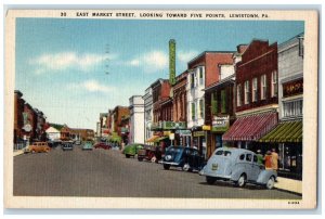 1948 East Market Street Toward Five Points Lewiston Pennsylvania Posted Postcard