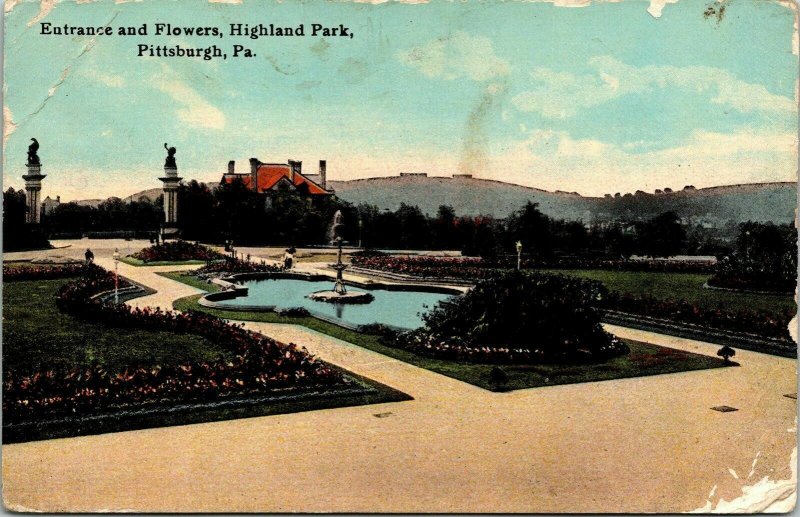 Entrance Flowers Highland Park Pittsburgh PA Pennsylvania Antique Postcard DB 