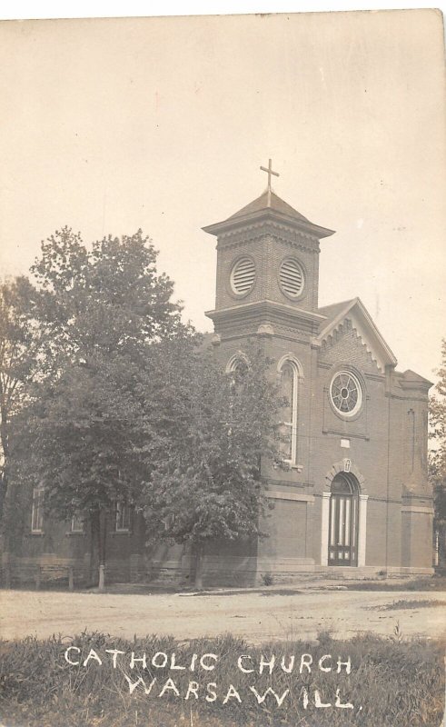 G3/ Warsaw Illinois RPPC Postcard c1910 Catholic Church Building