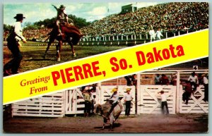 Dual View Banner Greetings Rodeo Pierre South Dakota SD UNP Chrome Postcard J13
