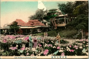 Japan Iris Gardens at Horikiri Tokyo Hand Tinted Gisha 1910s Vtg Postcard UNP 