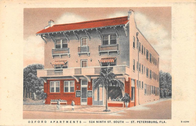 OXFORD APARTMENTS St. Petersburg, Florida c1940s RARE Vintage Postcard