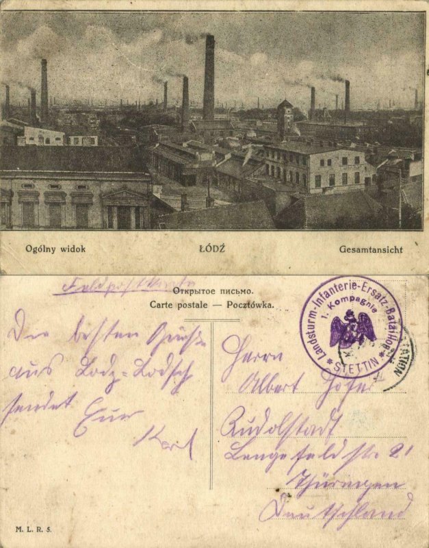 poland, ŁÓDŹ LODZ, Ogólny Widok, General View (1915) Postcard