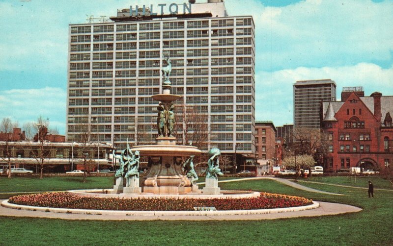 Vintage Postcard Corning Fountain Bushnell  Hilton Hotel Hartford Connecticut CT
