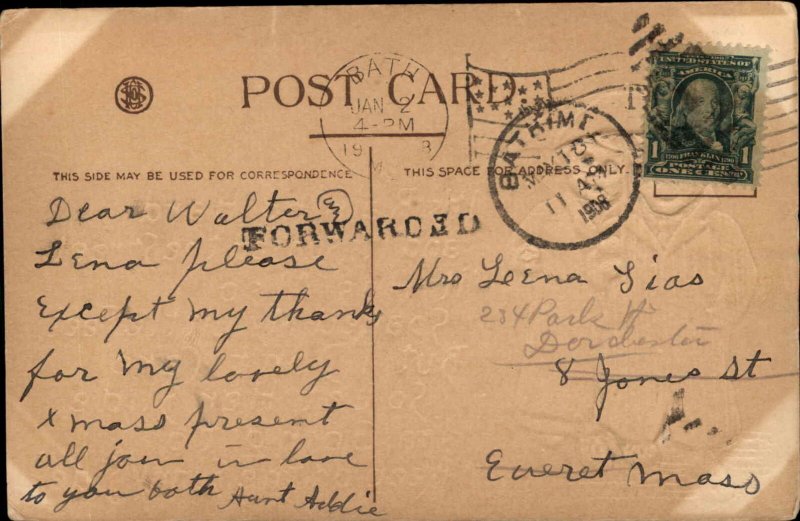 Fantasy Bears with Umbrellas Airbrushed Embossed c1910 Vintage Postcard