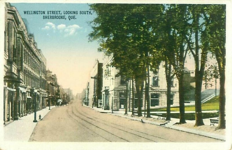 Wellington Street Looking South, Sherbrooke, Quebec, Canada Postcard