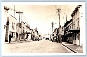 Wrangell Alaska AK Postcard RPPC Photo Street Scene Curios Cars c1940's Vintage