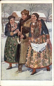 Czech Natives Ethnic Costumes Clothing Artist Signed c1910 Postcard KOCI #1