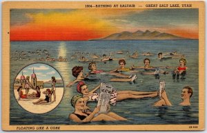 VINTAGE POSTCARD BATHING AT SALTAIR IN THE GREAT SALT LAKE UTAH MAILED 1947
