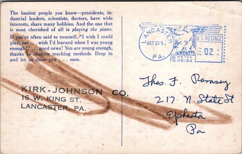 Advertising Postcard Playing the Piano Kirk Johnson Co Lancaster PA