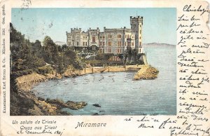 Lot 83 miramare castle trieste triest italy  litho sent to Ploiesti