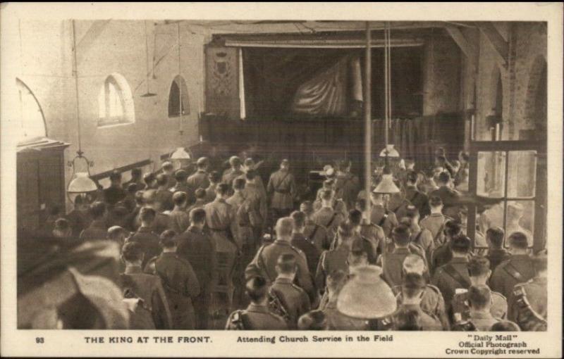 WWI The King at the Front Church Service in Field Postcard