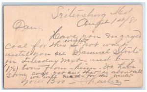 1881 Letter from Charliz Leitersburg Maryland MD Hagerstown MD Postal Card