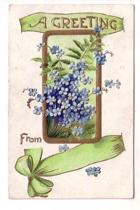 Blue Flowers, Green Ribbon, Embossed, BB London, Windsor Forks Nova Scotia Sp...