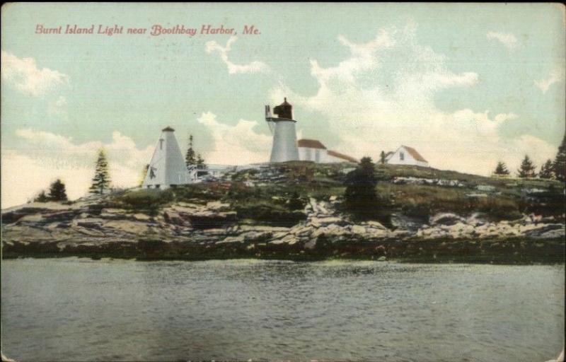 Burnt Island Lighthouse Near Boothbay Harbor Me C1910 Postcard 3