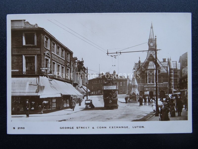 LUTON George Street & Corn Exchange Advert E. STRANGE & SONS - Old RP Postcard