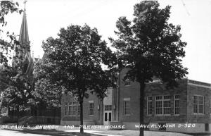 Waverly Iowa~St Paul's Church & Parish House~Tall Steeple~1940s RPPC