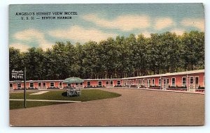 BENTON HARBOR, MI Michigan ~ ANGELO'S SUNSET VIEW MOTEL c1950s Linen Postcard