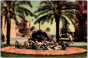 VINTAGE CONTINENTAL SIZE POSTCARD CASTELLO SQUARE SCENE AT TRIPLOI LIBYA STAMPS