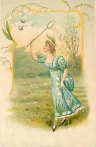 WOMAN CATCHING BUTTERFLIES WITH NET-MAILED 1905-H10717
