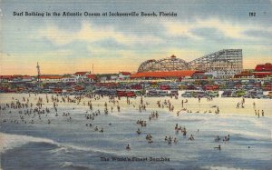 Beautiful Linen Era Roller Coaster, Jacksonville Beach, FL, Old Postcard