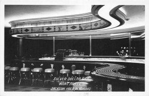 H7/ Jackson Hole Wyoming Postcard RPPC c50s Silver Dollar Bar Interior 2