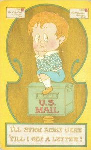 Artist impression C-1910 Please write mailbox boy Comic Humor Postcard 21-8835