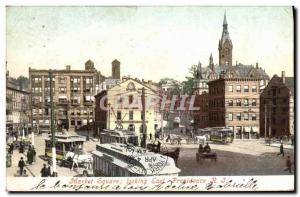 Postcard Old Market Square Looking East Providence R I Tramway