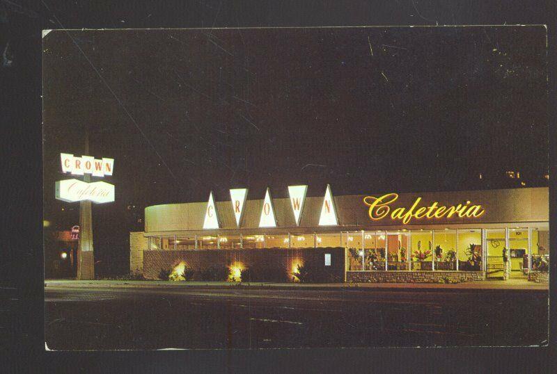 PASADENA CALIFORNIA ROUTE 66 CROWN RESTAURANT NIGHT VINTAGE POSTCARD