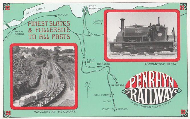 Penrhyn Railway Nesta Train Tregarth Map Quarry Wagons Old Poster Postcard