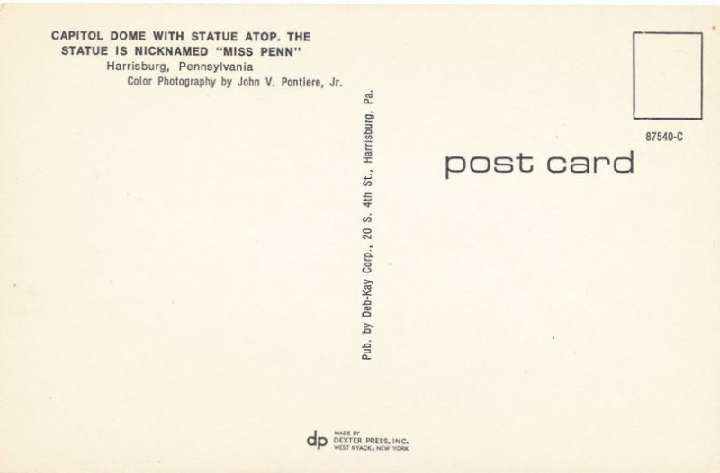 Statue Miss Penn on State Captiol Dome - Harrisburg PA, Pennsylvania