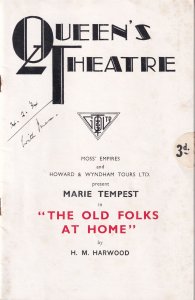 The Old Folks At Home Marie Tempest 1934 Drama Theatre Programme